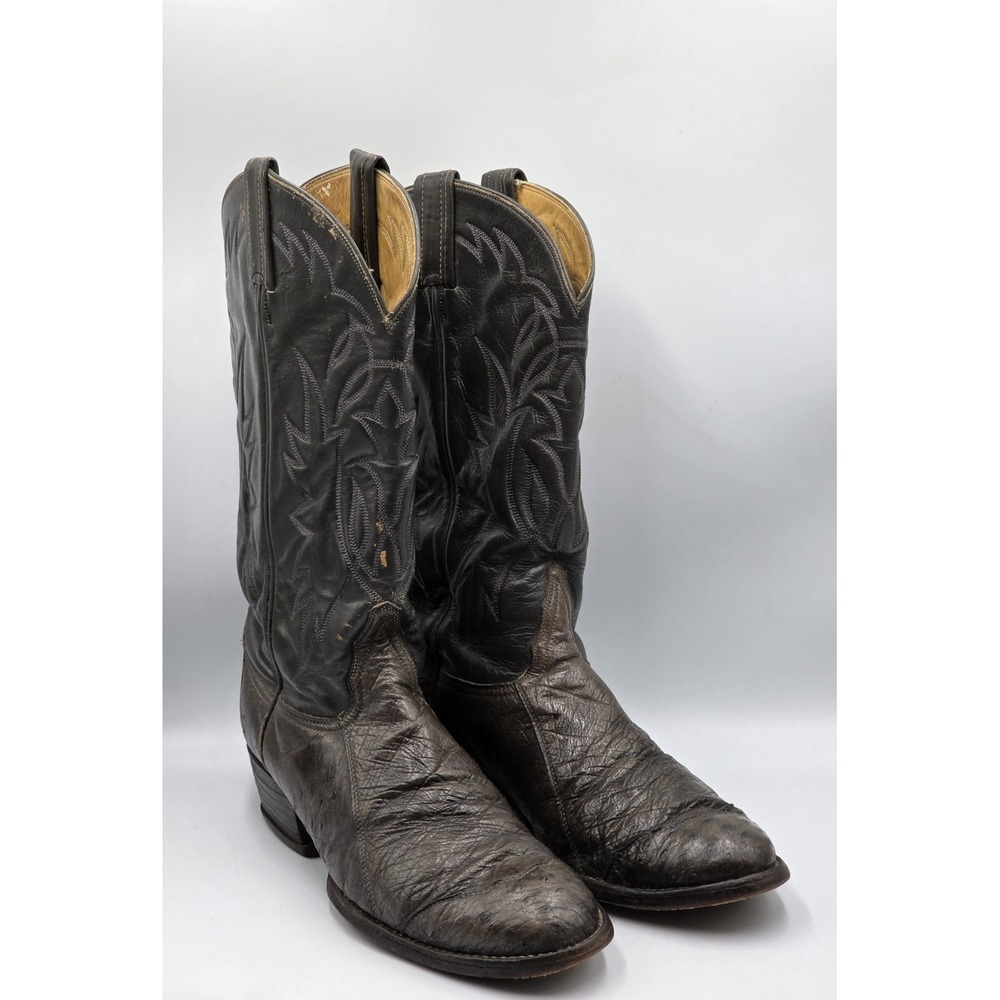 Tony Lama 05022 Vintage Smooth Ostrich Cowboy Boots Mens 8.5 D Charcoal Gray